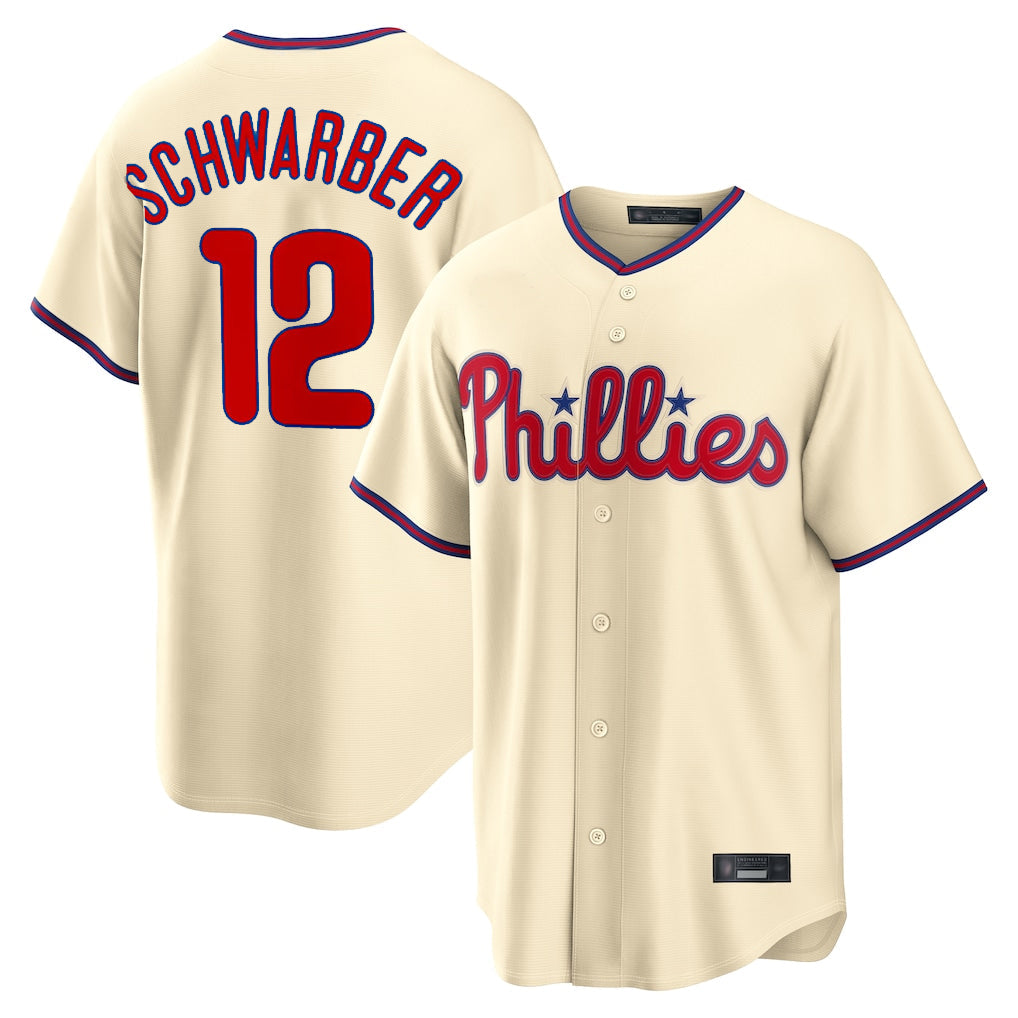 Johmsee P.Phillies #12 Kyle Schwarber Player Cream Home Game Stitched Jerseys