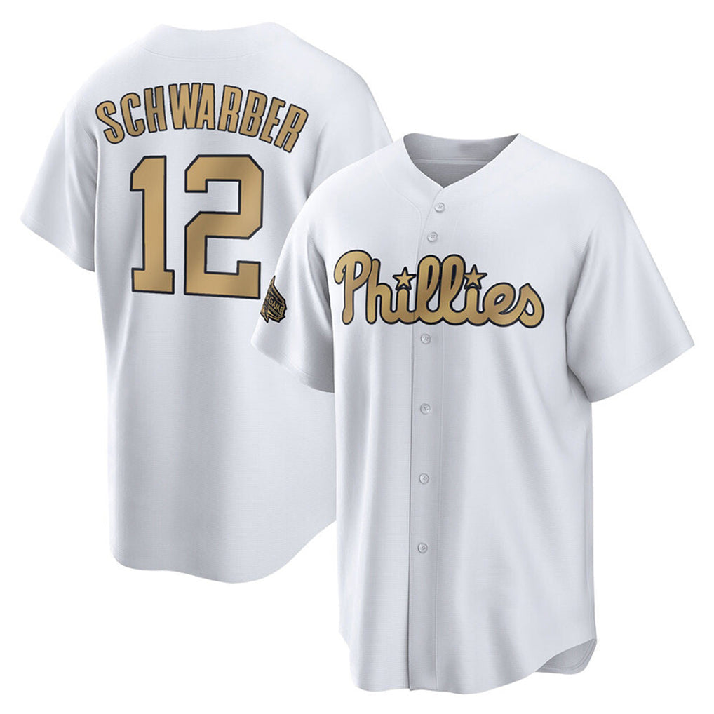 Johmsee P.Phillies #12 Kyle Schwarber Player Gold All-Star Home Game Stitched Jerseys