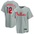 Johmsee P.Phillies #12 Kyle Schwarber Player Gray Home Game Stitched Jerseys