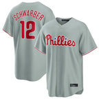 Johmsee P.Phillies #12 Kyle Schwarber Player Gray Home Game Stitched Jerseys