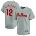 Johmsee P.Phillies #12 Kyle Schwarber Player Gray Home Limited Stitched Jerseys