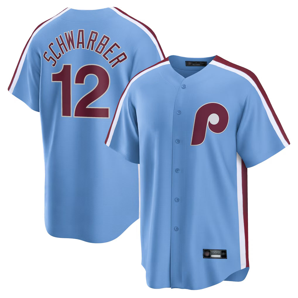 Johmsee P.Phillies #12 Kyle Schwarber Player Light Blue Home Game Stitched Jerseys