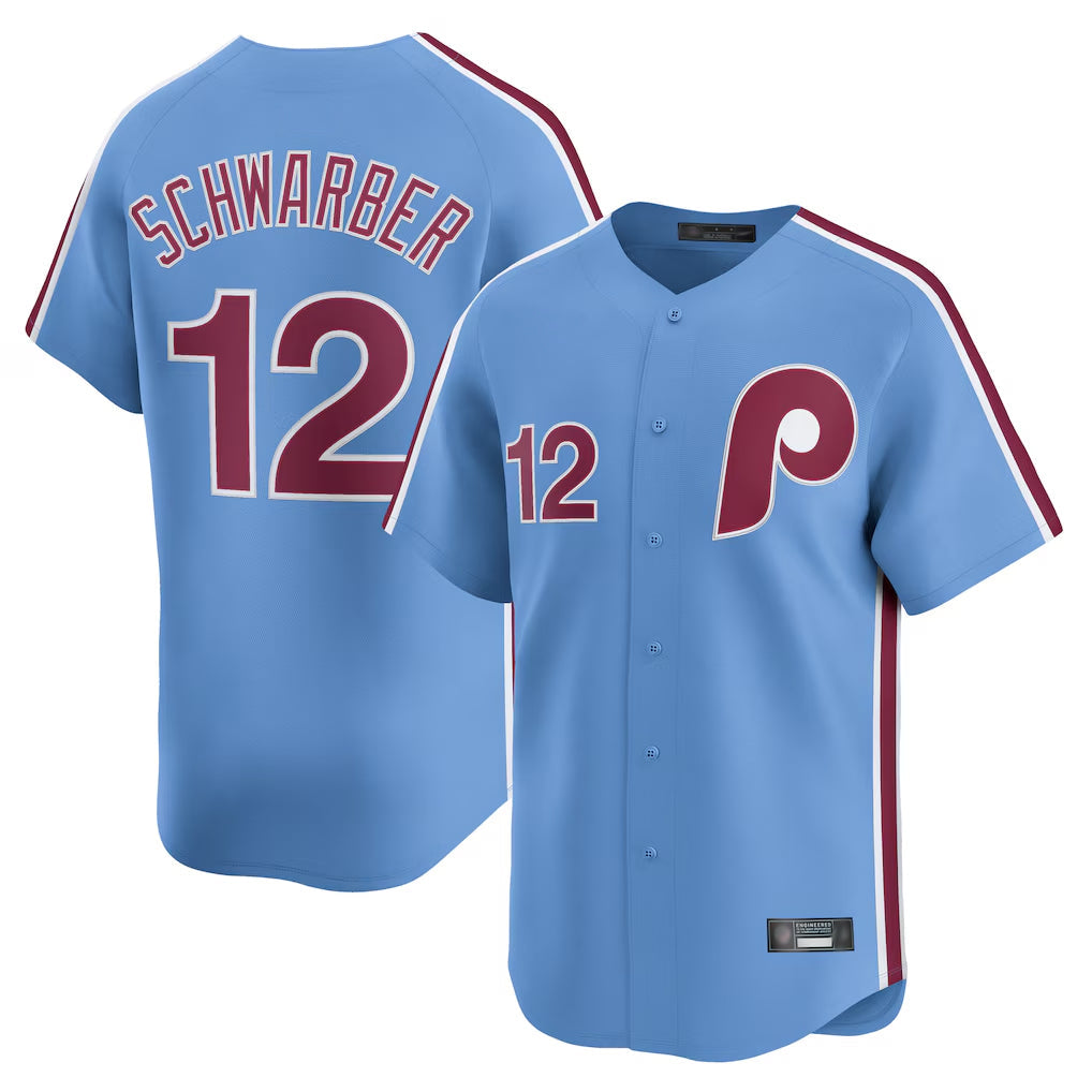 Johmsee P.Phillies #12 Kyle Schwarber Player Light Blue Home Limited Stitched Jerseys