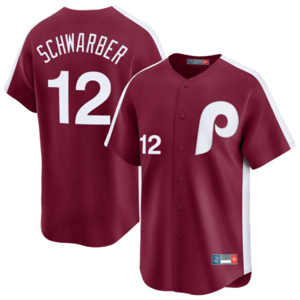 Johmsee P.Phillies #12 Kyle Schwarber Player Red Cooperstown Collection Limited Home Stitched Jerseys