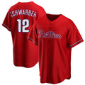 Johmsee P.Phillies #12 Kyle Schwarber Player Red Home Game Stitched Jerseys