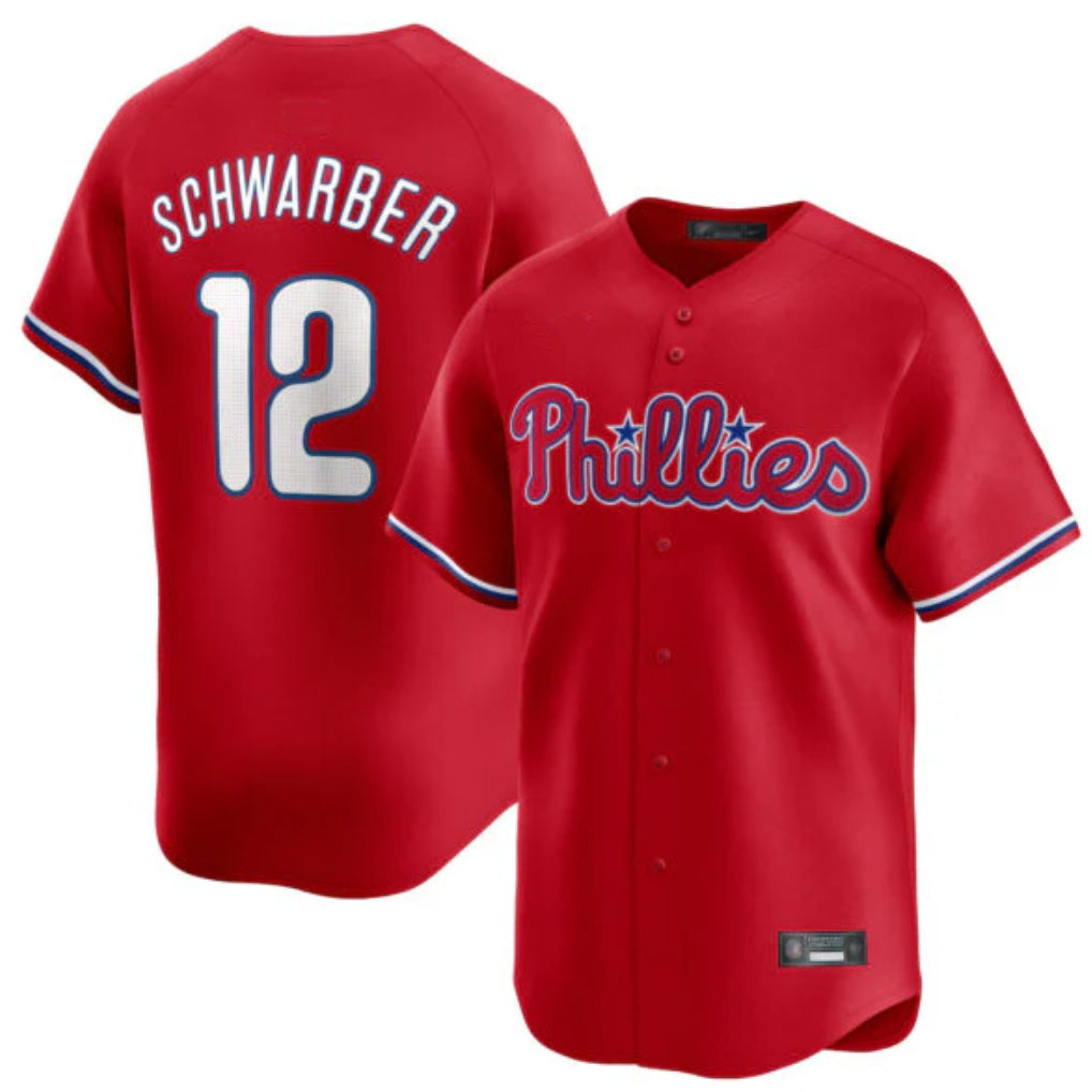 Johmsee P.Phillies #12 Kyle Schwarber Player Red Home Limited Stitched Jerseys