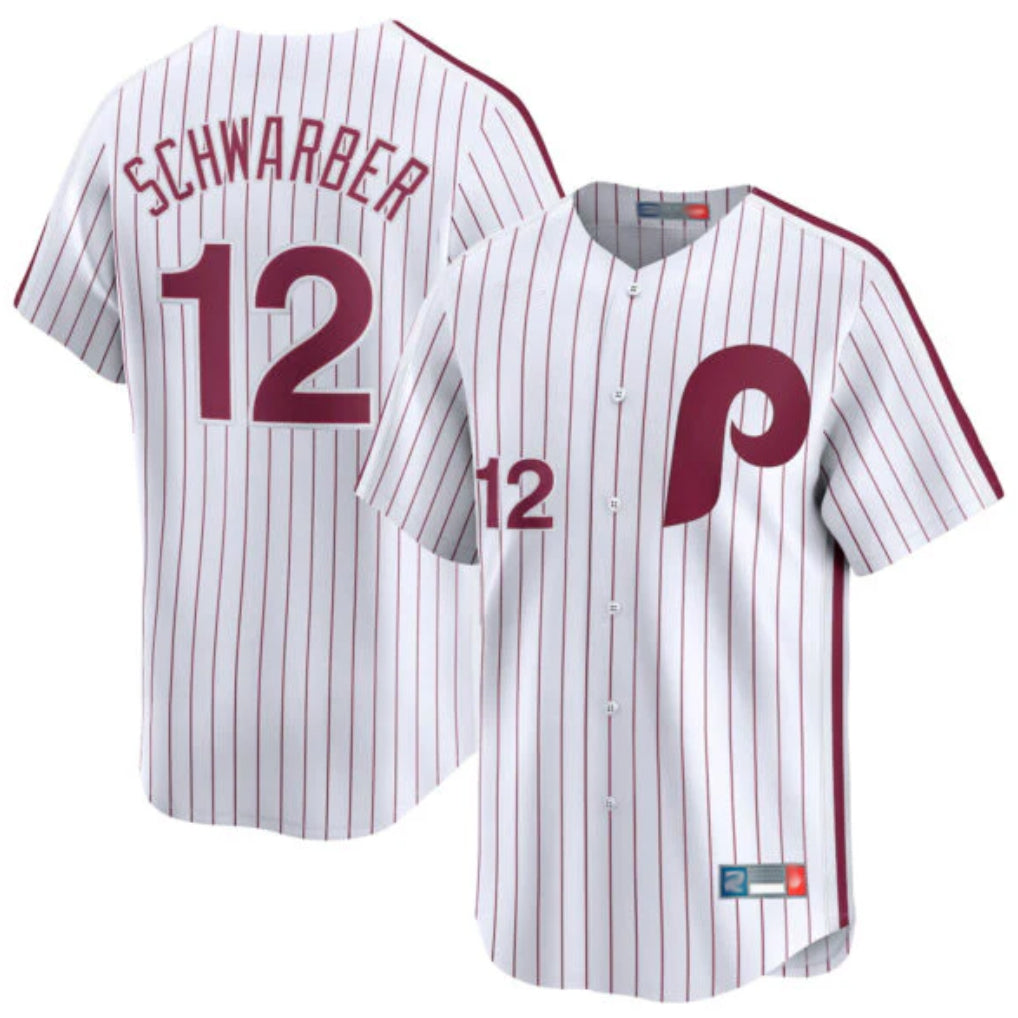 Johmsee P.Phillies #12 Kyle Schwarber Player White Cooperstown Collection Limited Home Stitched Jerseys