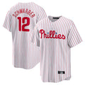 Johmsee P.Phillies #12 Kyle Schwarber Player White Home Game Stitched Jerseys