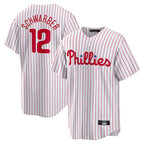 Johmsee P.Phillies #12 Kyle Schwarber Player White Home Game Stitched Jerseys