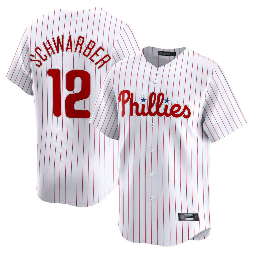 Johmsee P.Phillies #12 Kyle Schwarber Player White Home Limited Stitched Jerseys