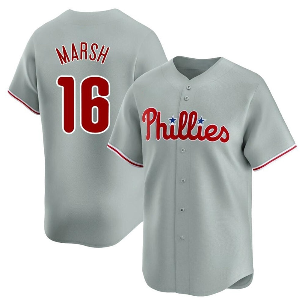 Johmsee P.Phillies #16 Brandon Marsh Player Gray Home Limited Stitched Jerseys