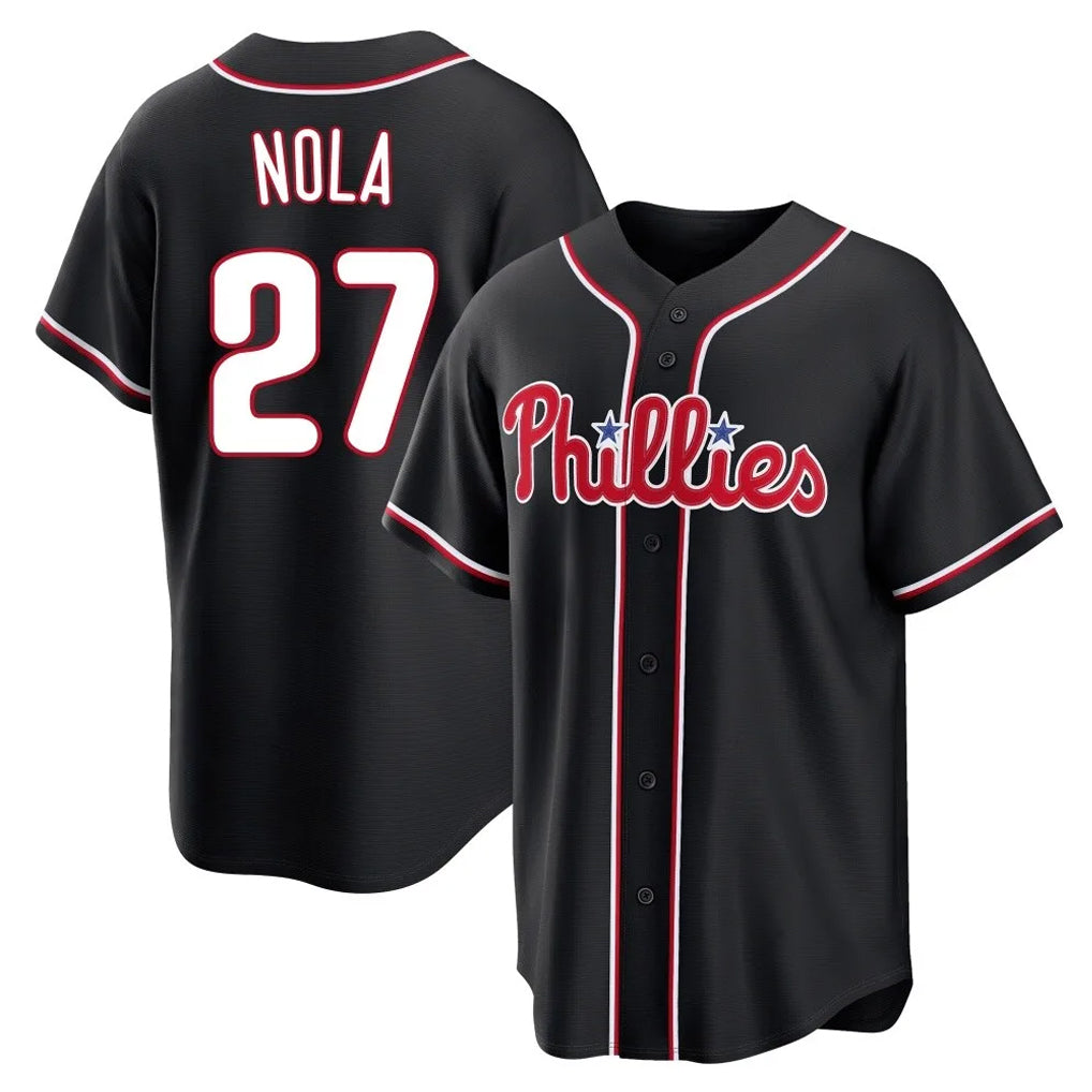 Johmsee P.Phillies #27 Aaron Nola Player Black Fashion Out Home Game Stitched Jerseys