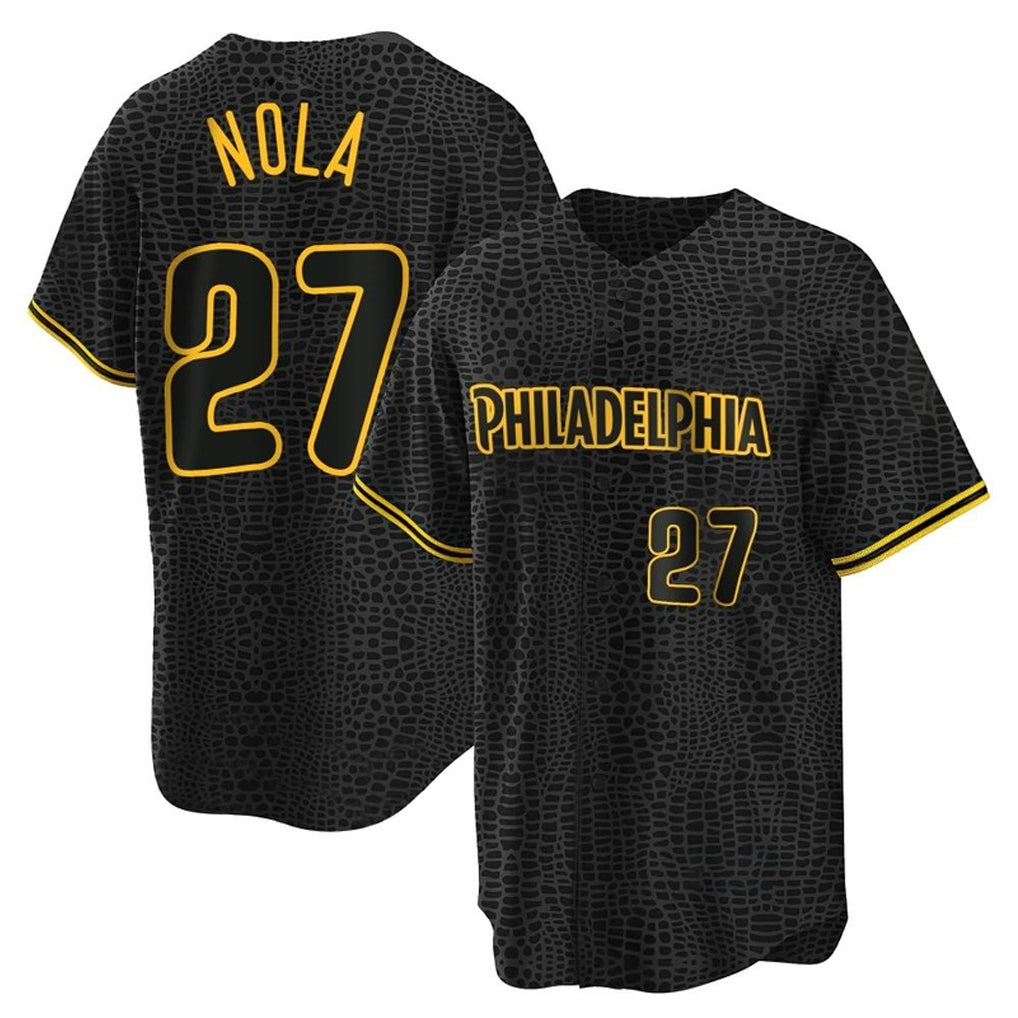 Johmsee P.Phillies #27 Aaron Nola Player Black Snake Skin City Home Game Stitched Jerseys