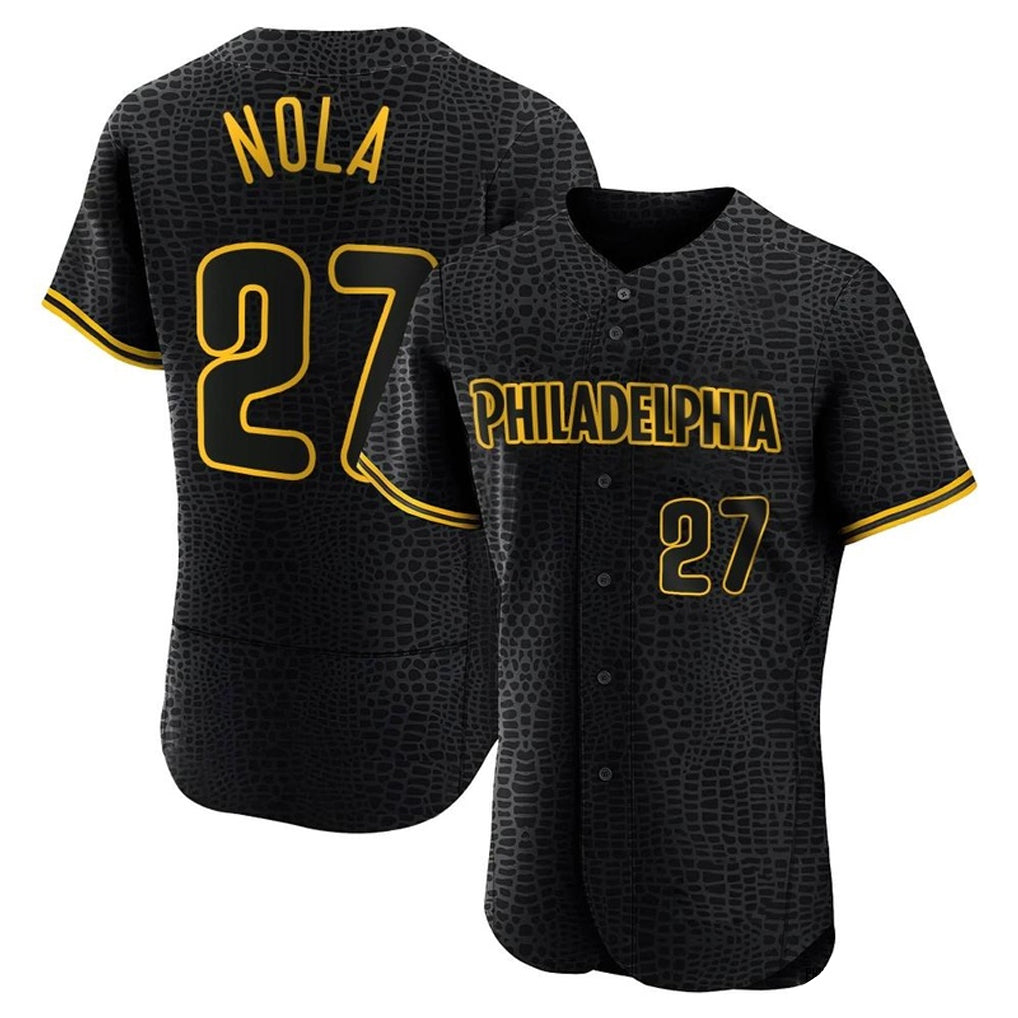 Johmsee P.Phillies #27 Aaron Nola Player Black Snake Skin City Home Limited Elite Stitched Jerseys