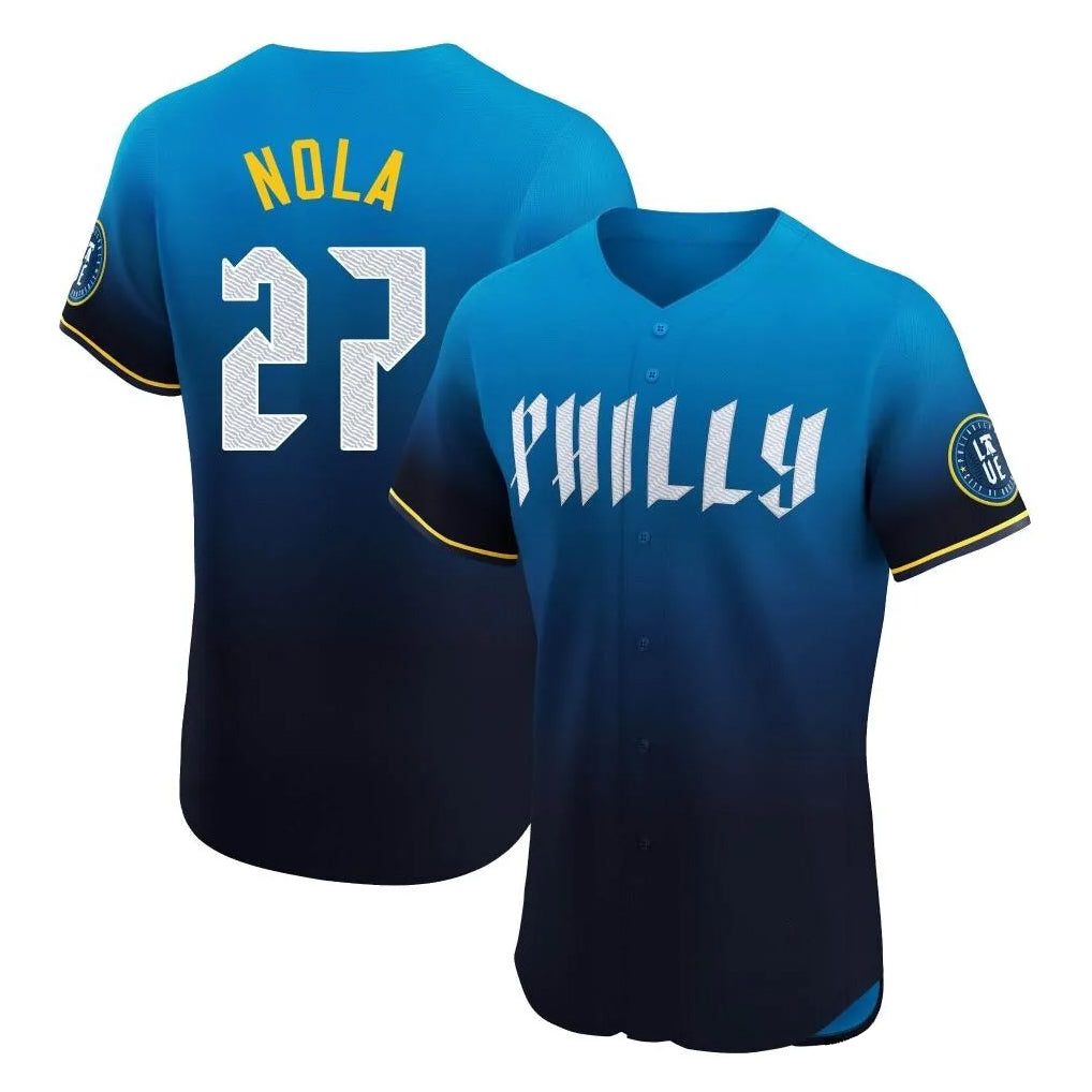 Johmsee P.Phillies #27 Aaron Nola Player Blue City Connect Home Limited Elite Stitched Jerseys