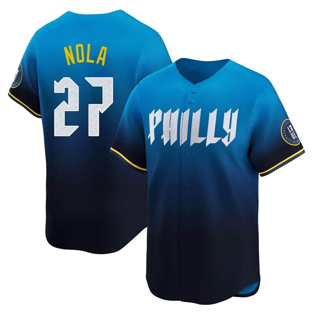 Johmsee P.Phillies #27 Aaron Nola Player Blue City Connect Home Limited Stitched Jerseys