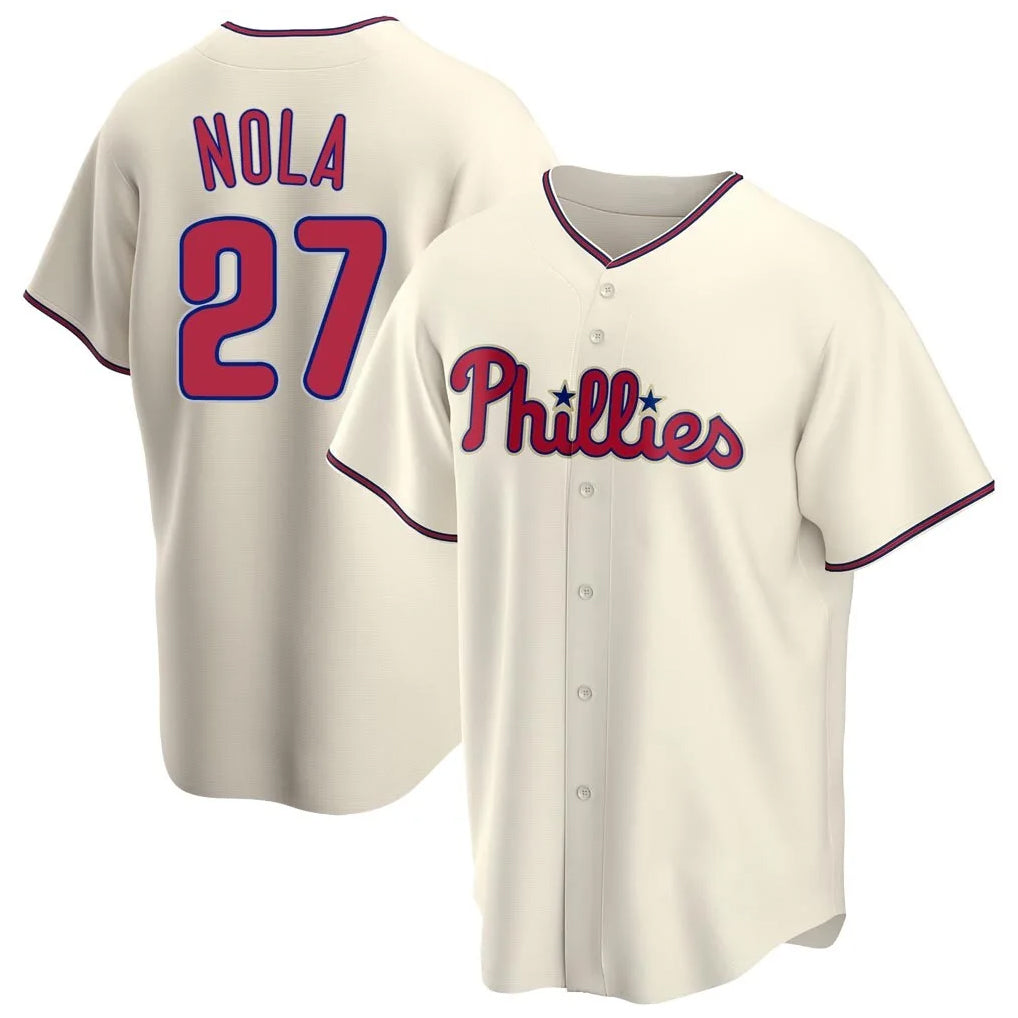 Johmsee P.Phillies #27 Aaron Nola Player Cream Home Game Stitched Jerseys