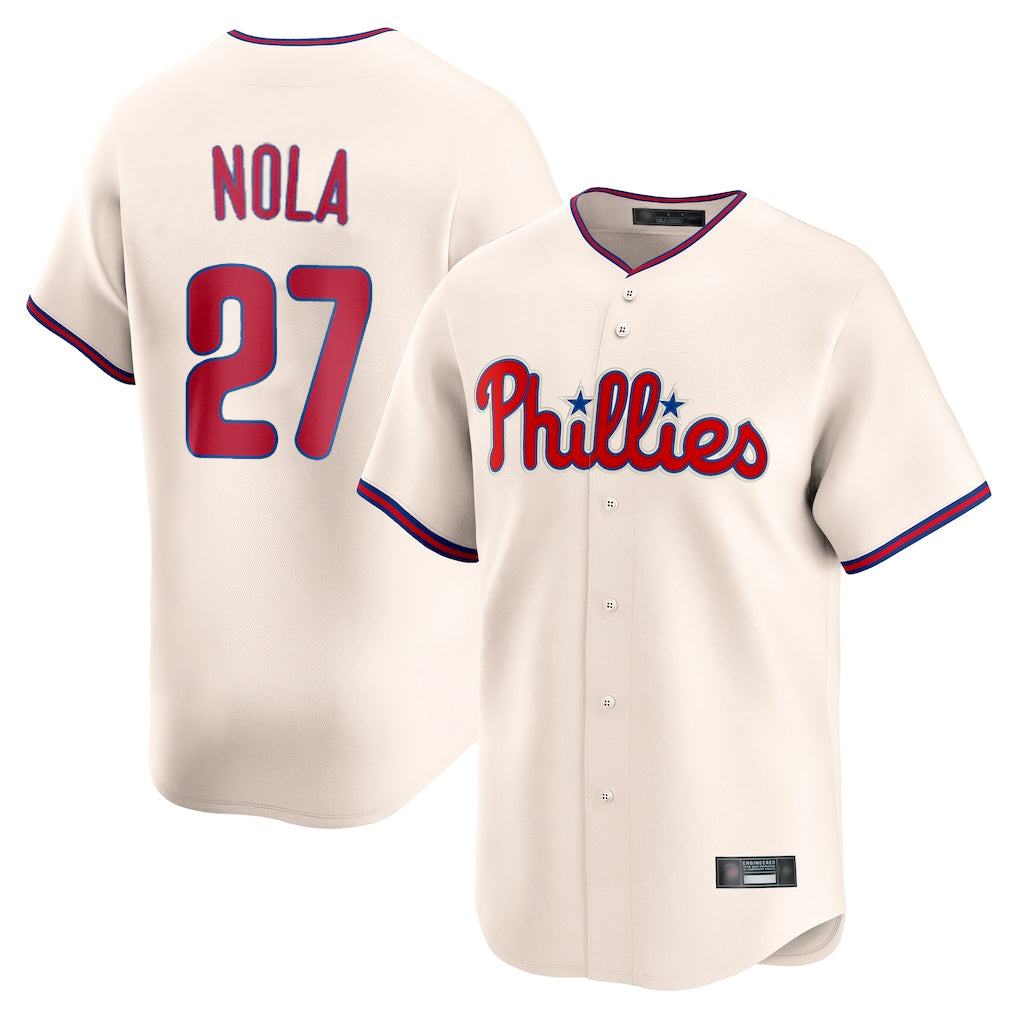 Johmsee P.Phillies #27 Aaron Nola Player Cream Home Limited Stitched Jerseys