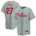 Johmsee P.Phillies #27 Aaron Nola Player Gray Home Game Stitched Jerseys