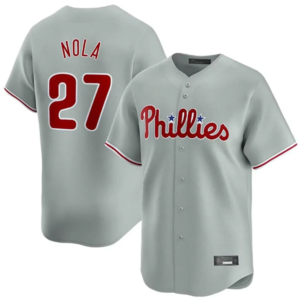 Johmsee P.Phillies #27 Aaron Nola Player Gray Home Limited Stitched Jerseys