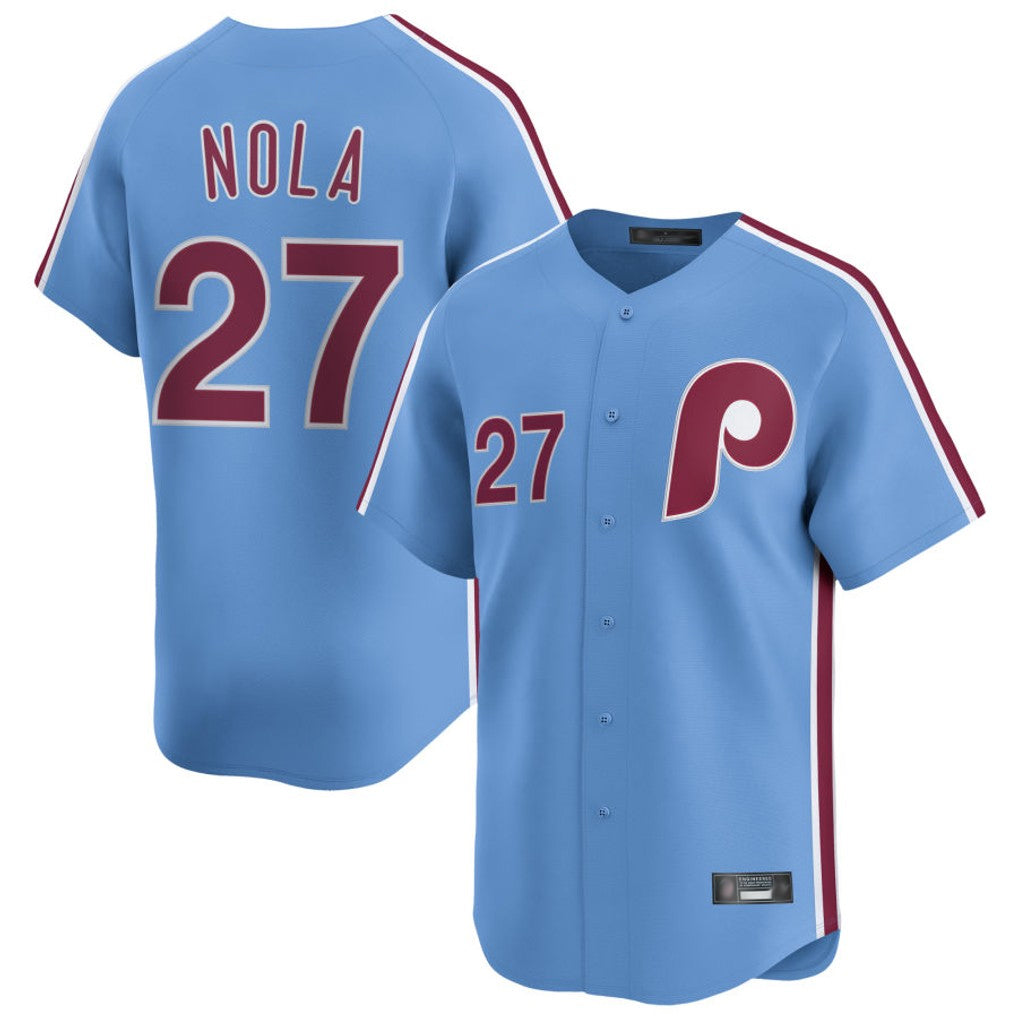 Johmsee P.Phillies #27 Aaron Nola Player Light Blue Home Limited Stitched Jerseys