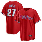 Johmsee P.Phillies #27 Aaron Nola Player Red Home Game Stitched Jerseys