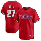 Johmsee P.Phillies #27 Aaron Nola Player Red Home Limited Stitched Jerseys