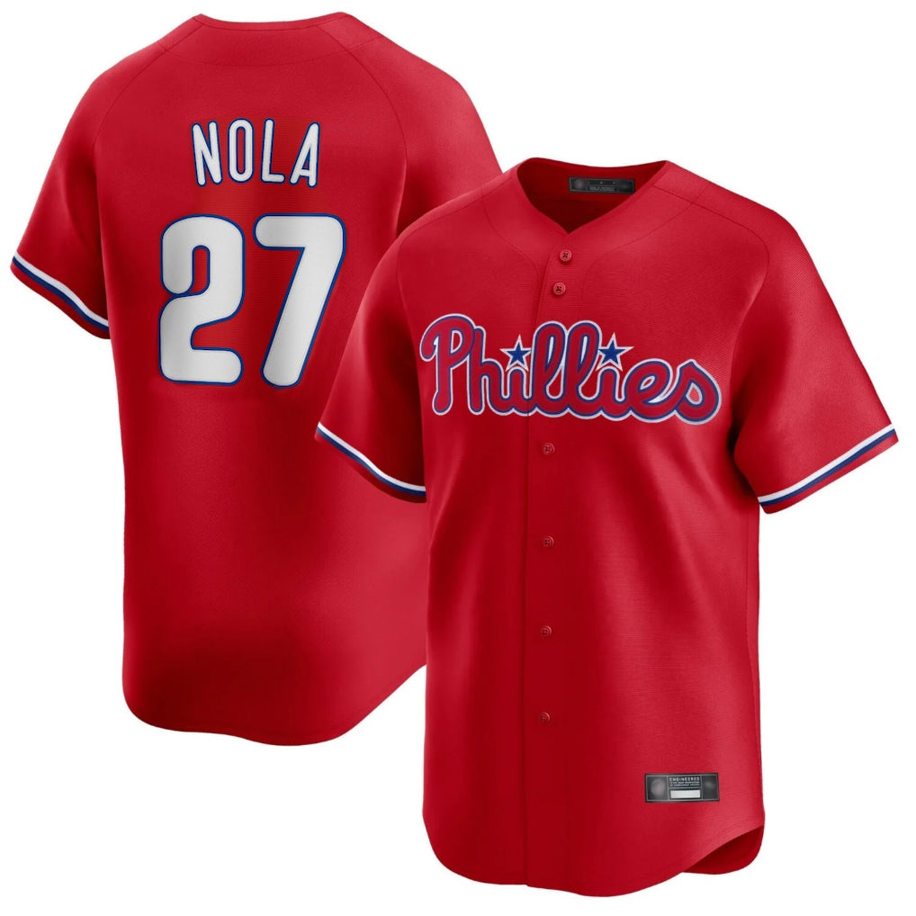 Johmsee P.Phillies #27 Aaron Nola Player Red Home Limited Stitched Jerseys