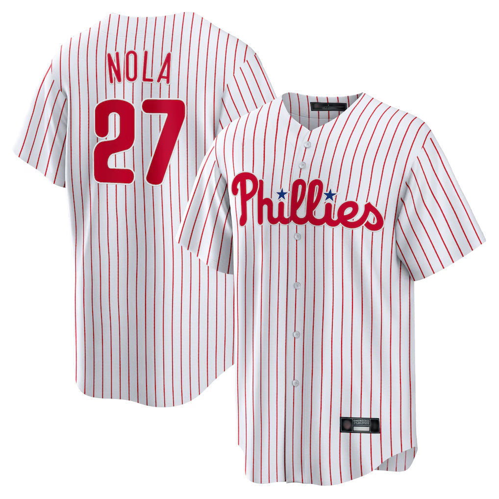 Johmsee P.Phillies #27 Aaron Nola Player White Home Game Stitched Jerseys