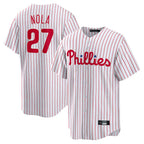 Johmsee P.Phillies #27 Aaron Nola Player White Home Game Stitched Jerseys
