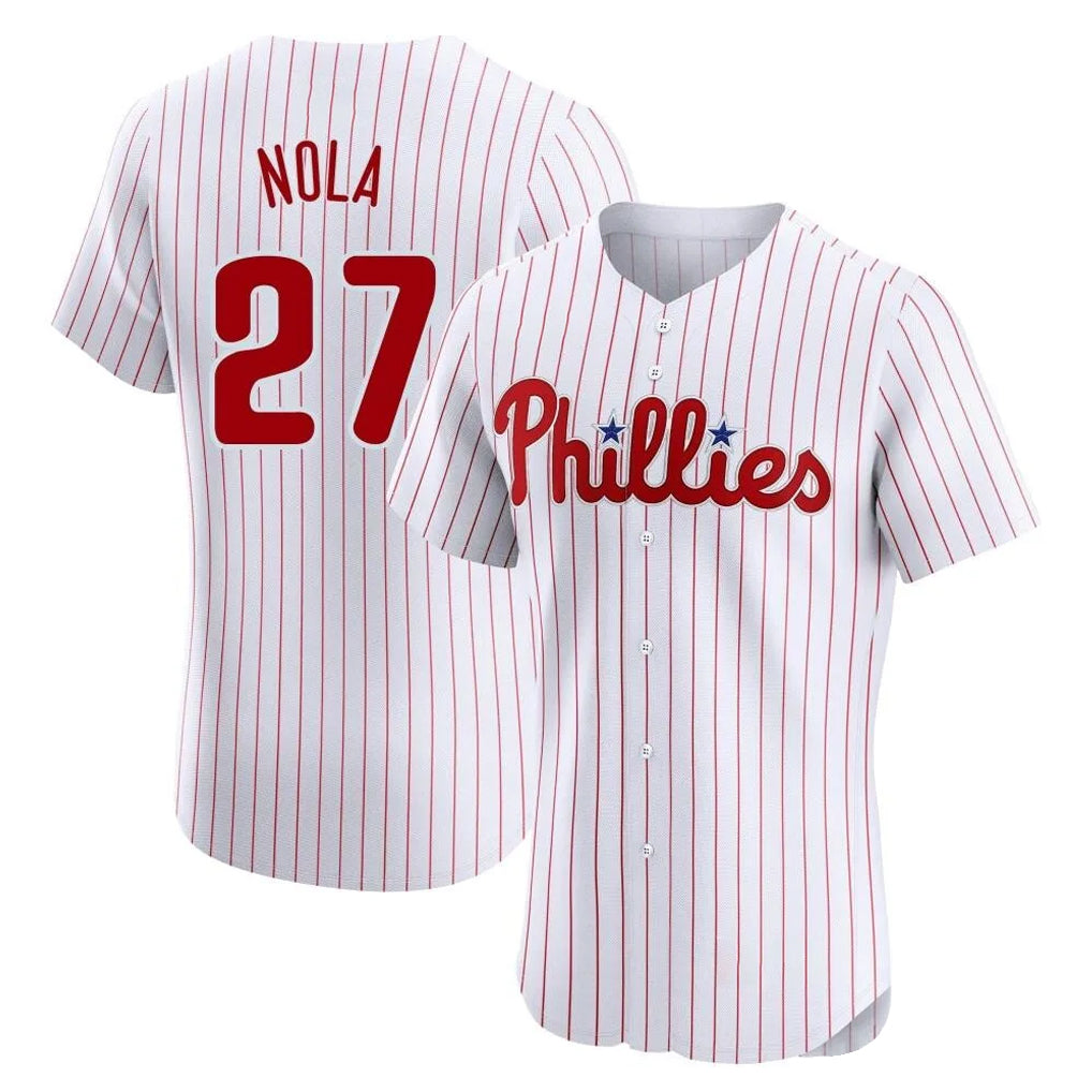 Johmsee P.Phillies #27 Aaron Nola Player White Home Limited Elite Stitched Jerseys