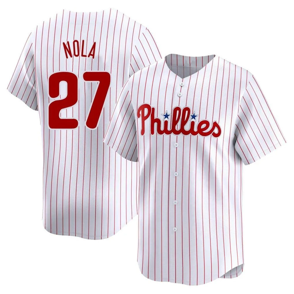 Johmsee P.Phillies #27 Aaron Nola Player White Home Limited Stitched Jerseys