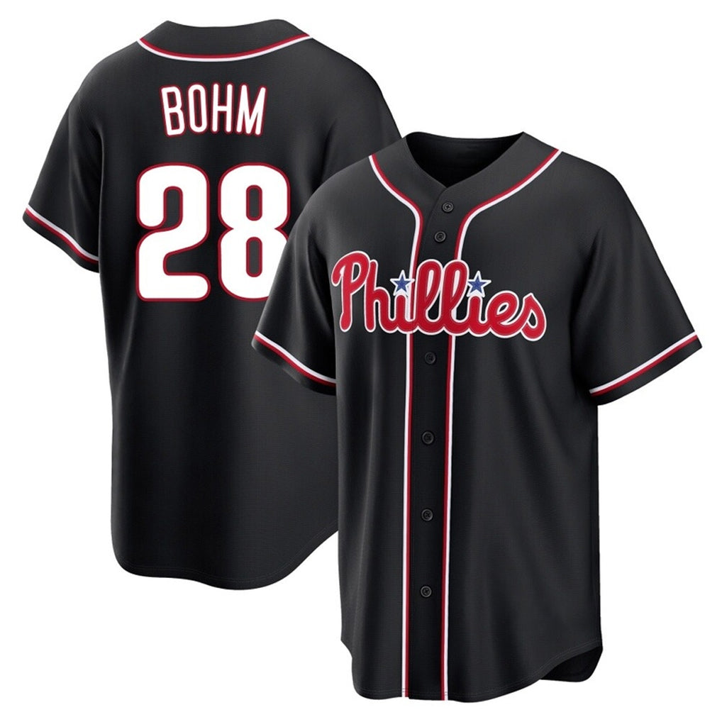 Johmsee P.Phillies #28 Alec Bohm Player Black Fashion Out Home Game Stitched Jerseys