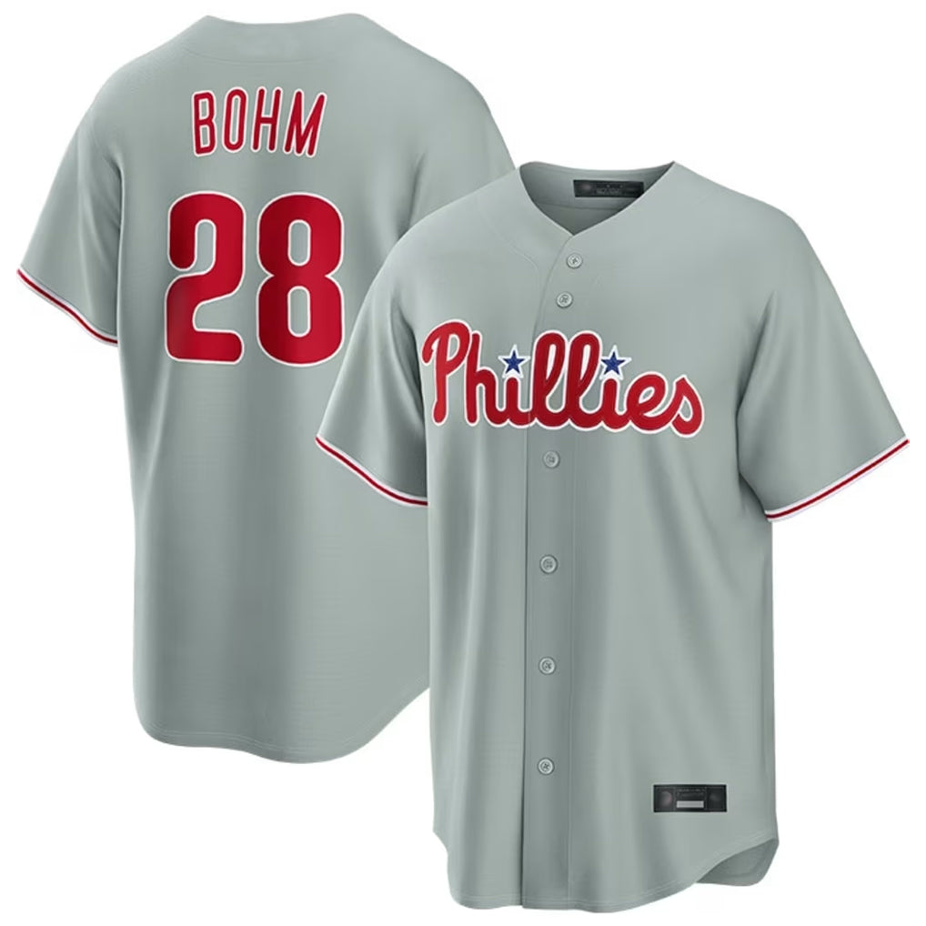 Johmsee P.Phillies #28 Alec Bohm Player Gray Home Game Stitched Jerseys