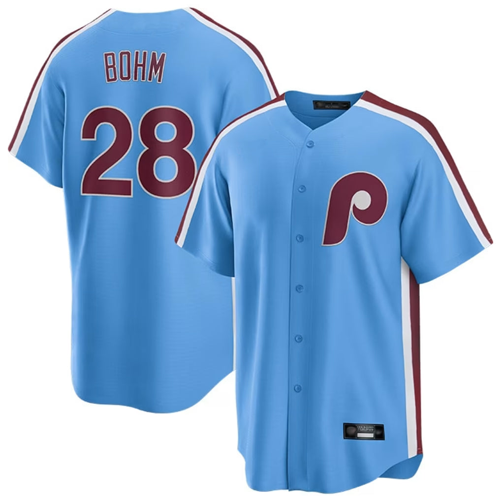 Johmsee P.Phillies #28 Alec Bohm Player Light Blue Home Game Stitched Jerseys