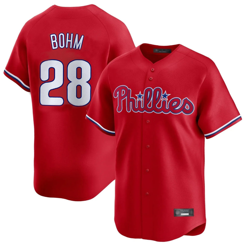 Johmsee P.Phillies #28 Alec Bohm Player Red Home Limited Stitched Jerseys