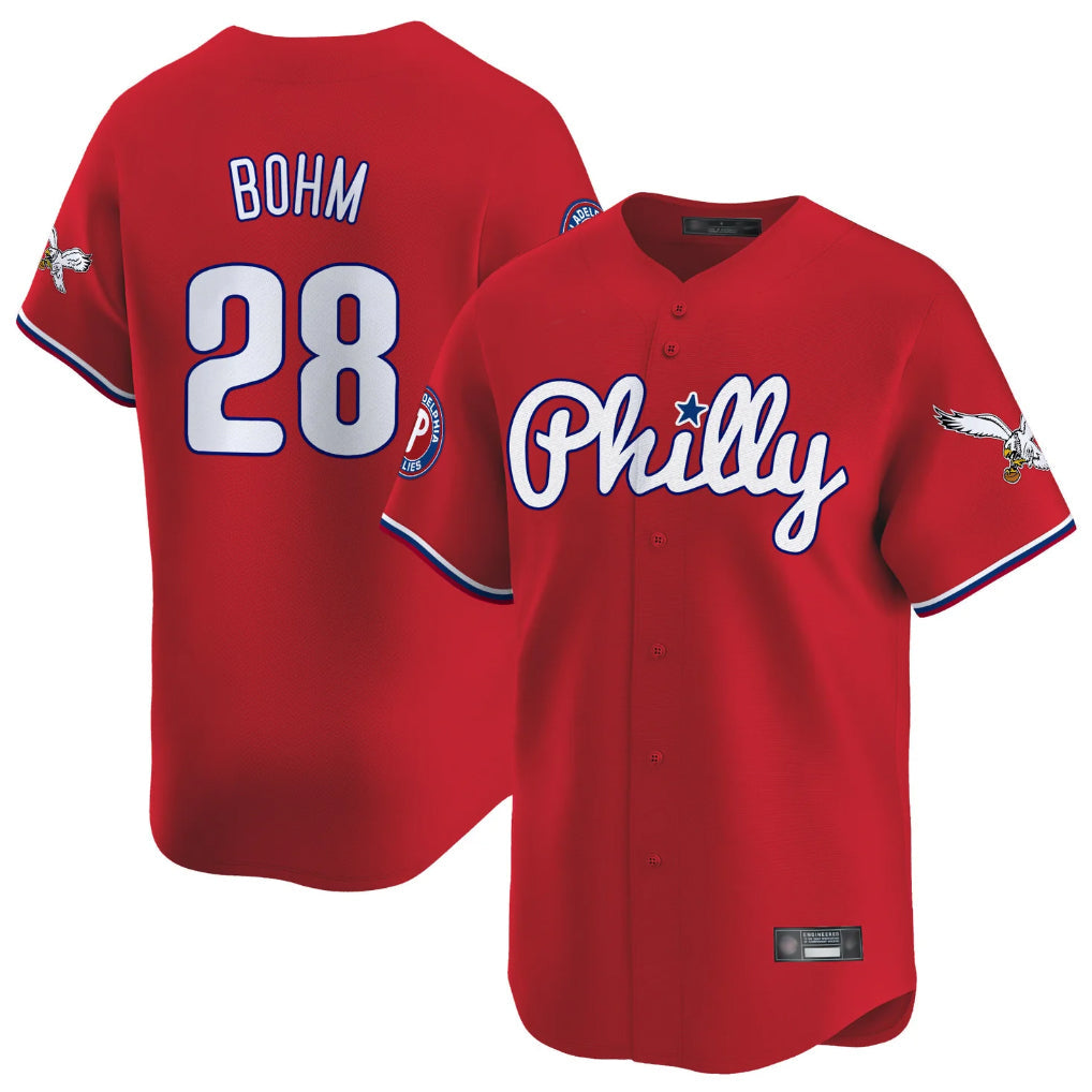 Johmsee P.Phillies #28 Alec Bohm Player Red Phillies & Eagles Vapor Premier Limited Stitched Jerseys