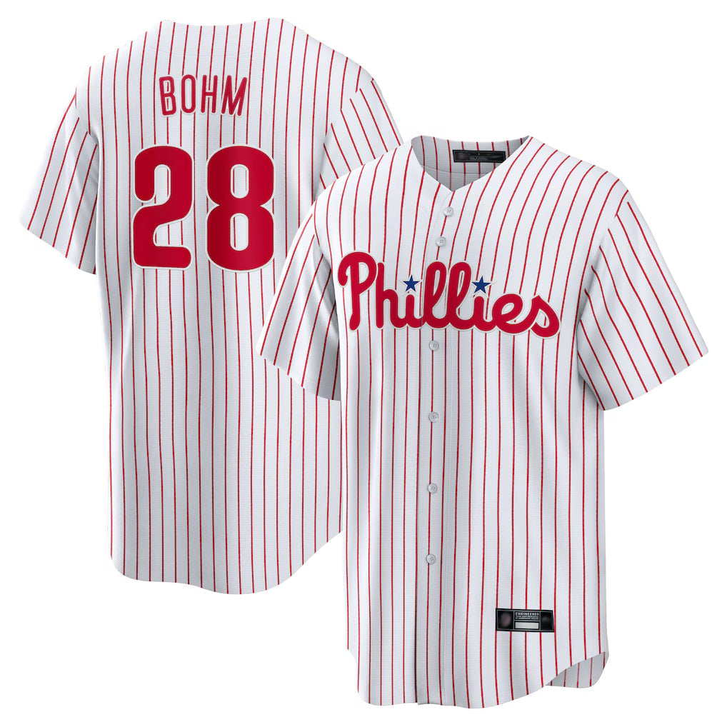 Johmsee P.Phillies #28 Alec Bohm Player White Home Game Stitched Jerseys
