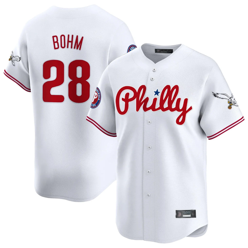 Johmsee P.Phillies #28 Alec Bohm Player White Phillies & Eagles Vapor Premier Limited Stitched Jerseys