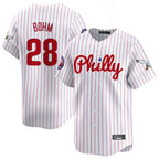 Johmsee P.Phillies #28 Alec Bohm Player White Pinstripe Phillies & Eagles Vapor Premier Limited Stitched Jerseys