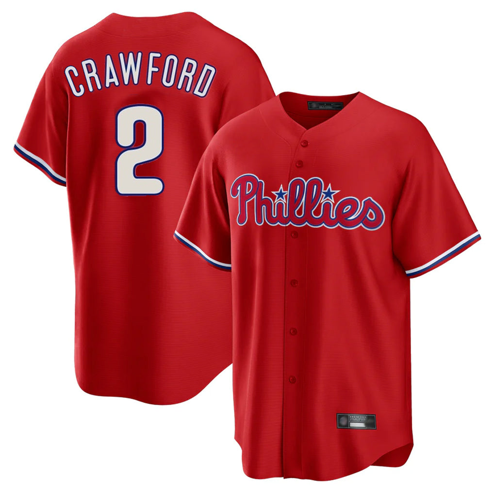 Johmsee P.Phillies #2 Justin Crawford Player Red Home Game Stitched Jerseys
