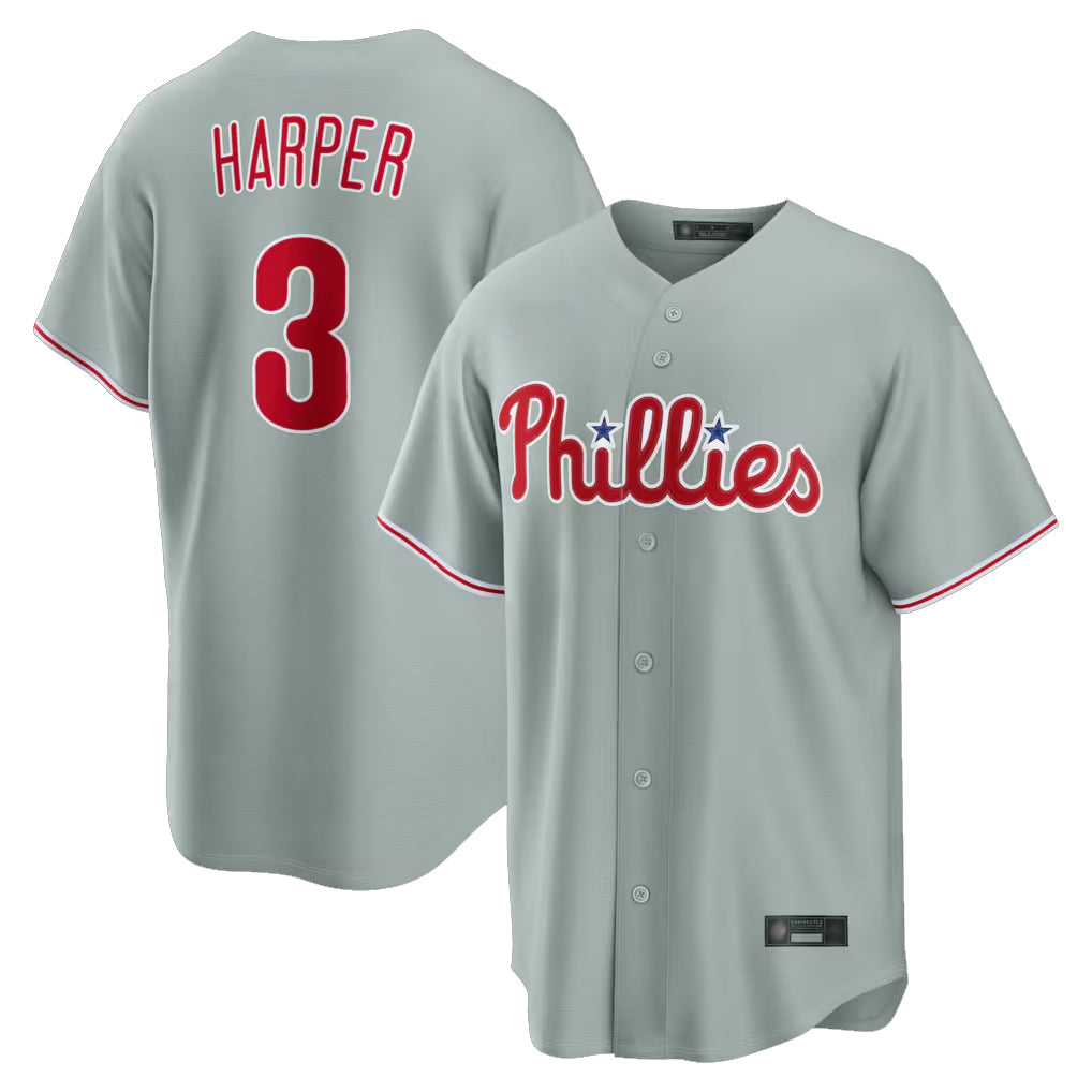 Johmsee P.Phillies #3 Bryce Harper Player Gray Home Game Stitched Jerseys