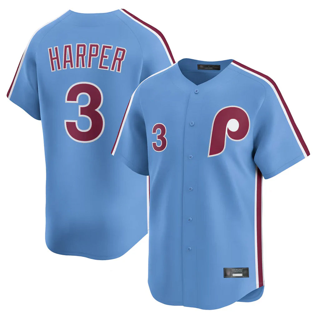 Johmsee P.Phillies #3 Bryce Harper Player Light Blue Home Limited Stitched Jerseys