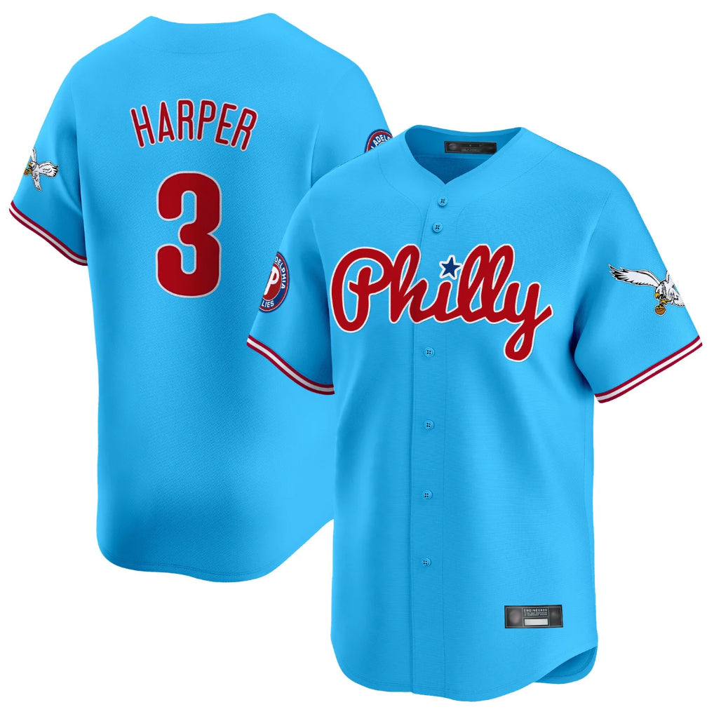 Johmsee P.Phillies #3 Bryce Harper Player Light Blue Phillies & Eagles Vapor Premier Limited Stitched Jerseys