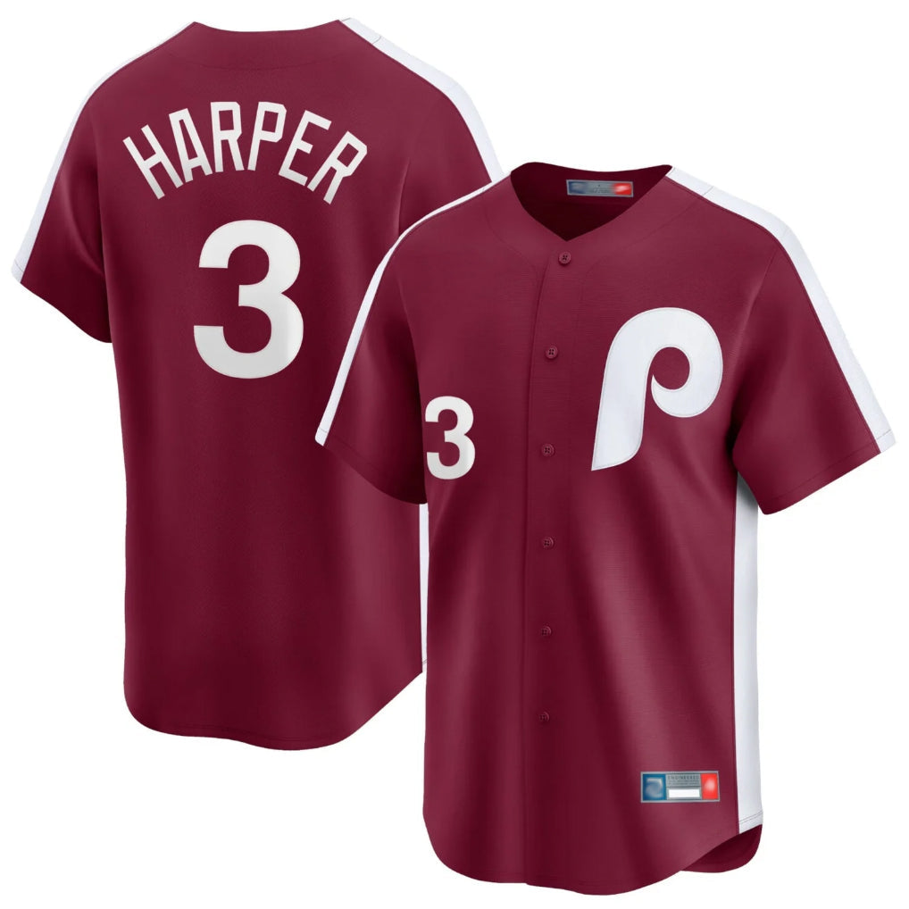 Johmsee P.Phillies #3 Bryce Harper Player Red Cooperstown Collection Limited Home Stitched Jerseys