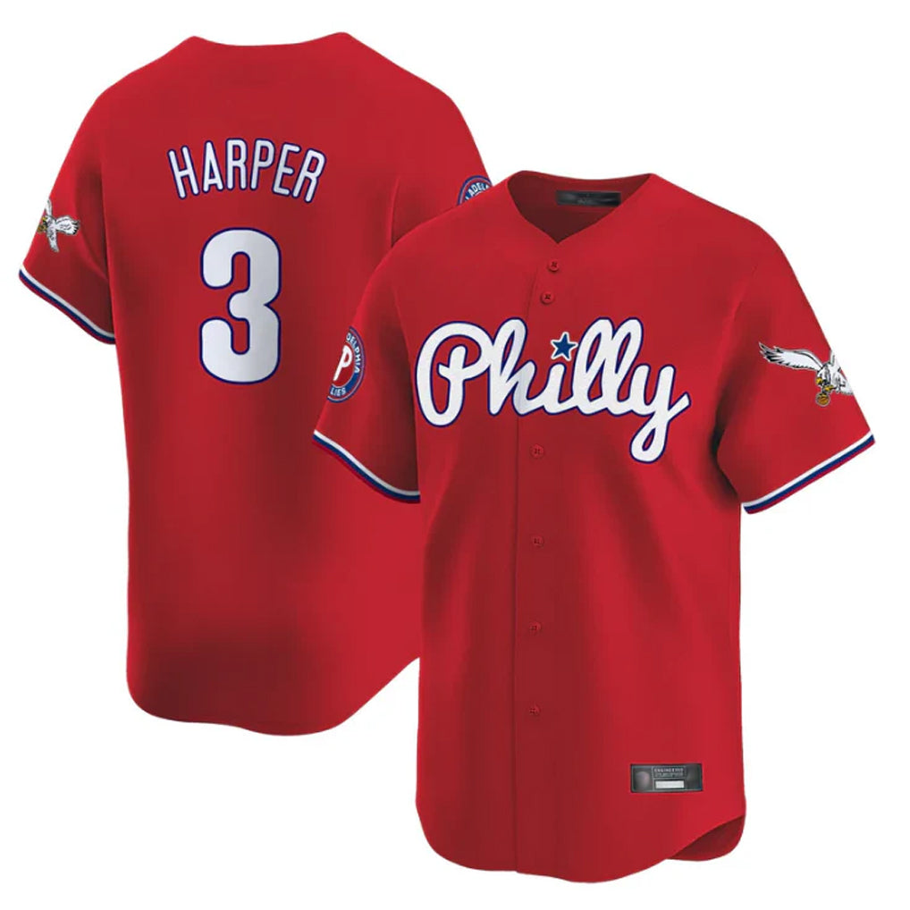 Johmsee P.Phillies #3 Bryce Harper Player Red Phillies & Eagles Vapor Premier Limited Stitched Jerseys