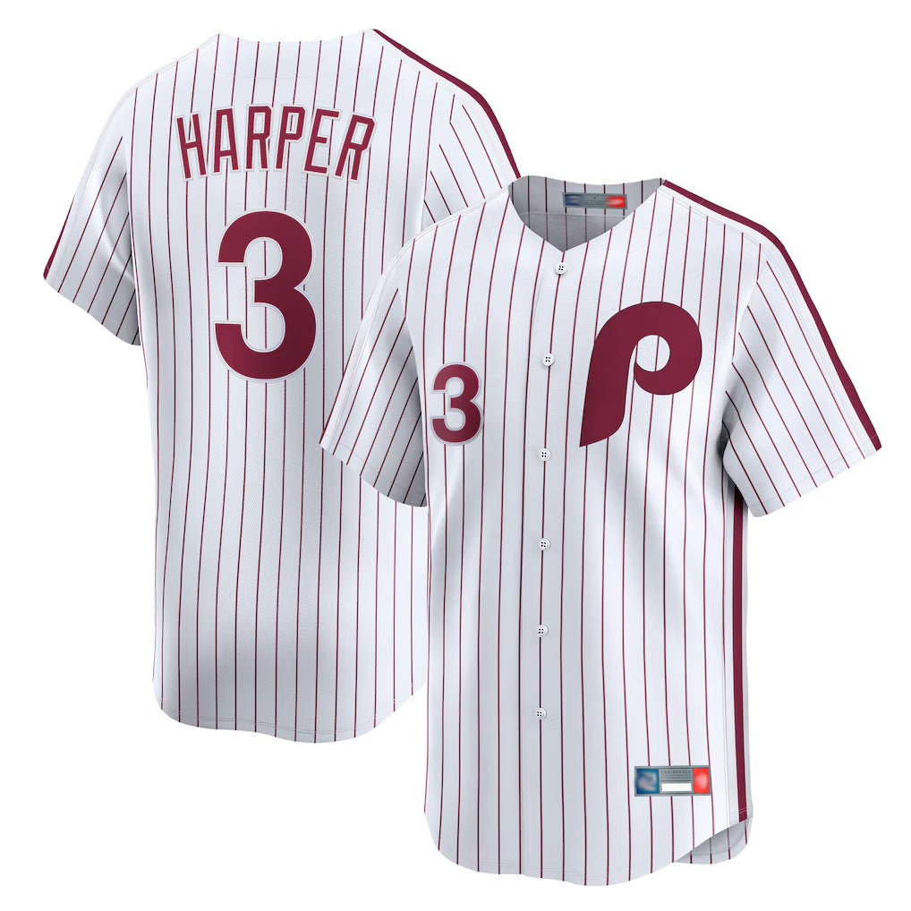Johmsee P.Phillies #3 Bryce Harper Player White Cooperstown Collection Limited Home Stitched Jerseys