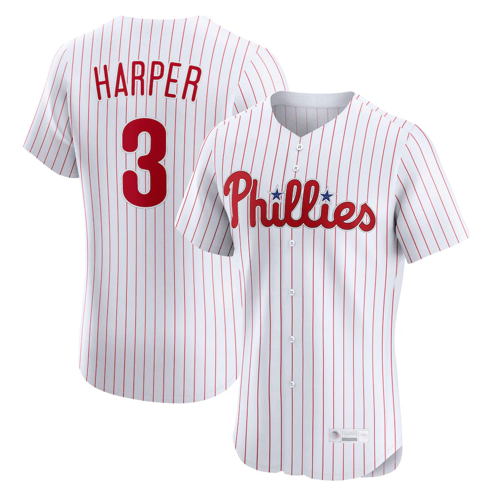 Johmsee P.Phillies #3 Bryce Harper Player White Home Limited Elite Stitched Jerseys