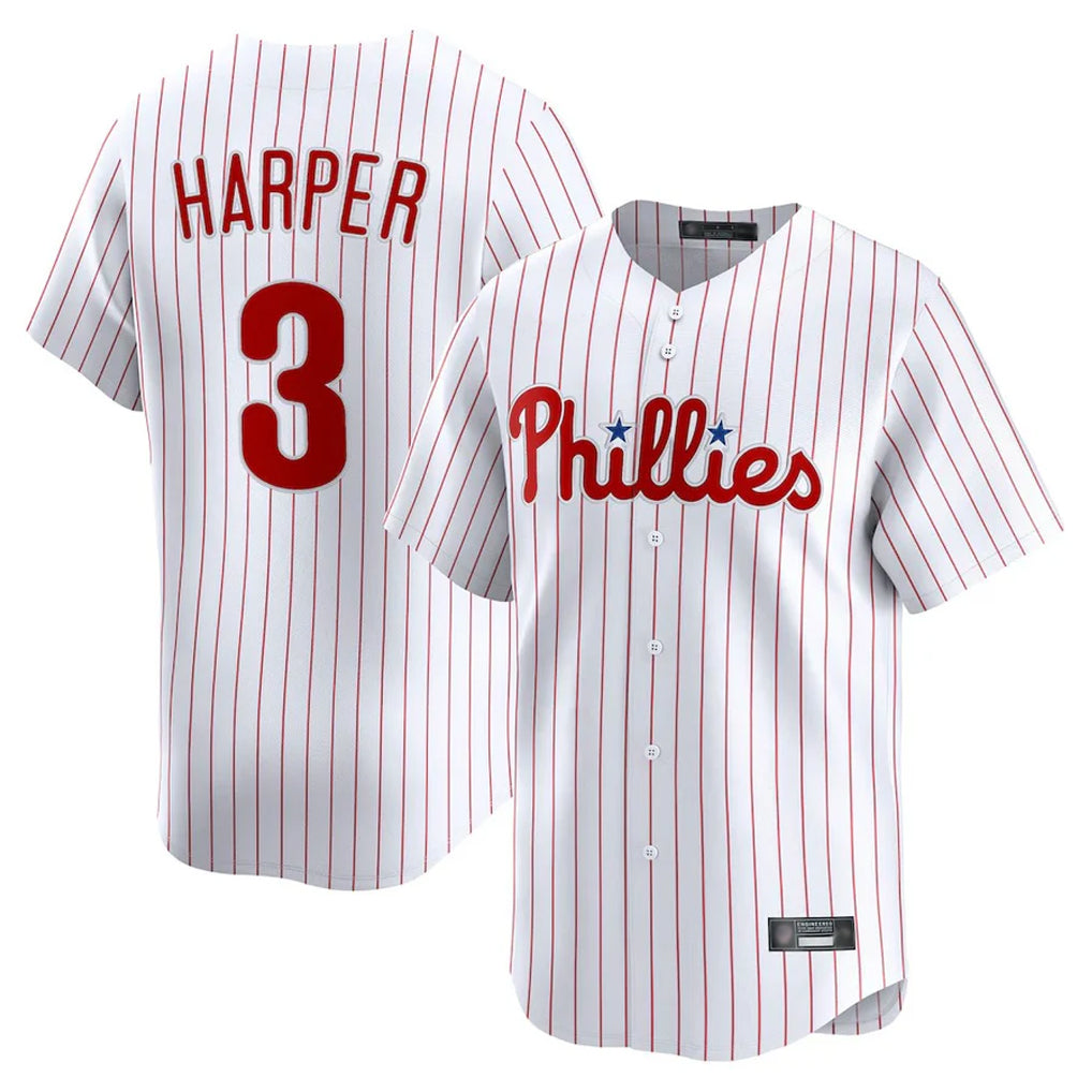Johmsee P.Phillies #3 Bryce Harper Player White Home Limited Stitched Jerseys