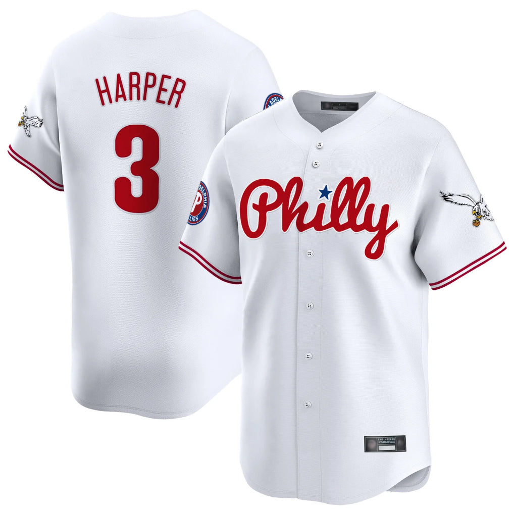 Johmsee P.Phillies #3 Bryce Harper Player White Phillies & Eagles Vapor Premier Limited Stitched Jerseys